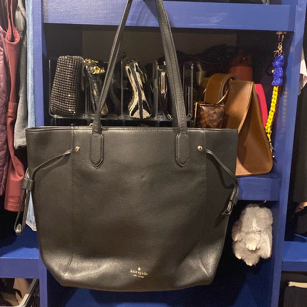 Late spade tote leather bag black large